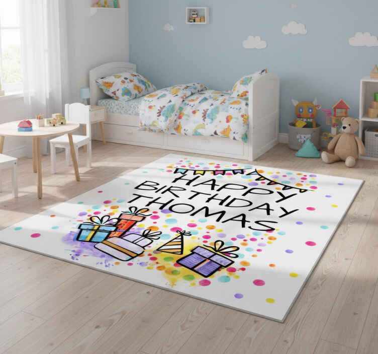 Kids vinyl rug personalized happy birthday - TenStickers
