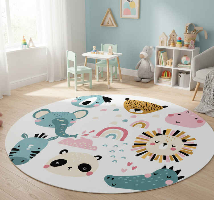 Kids vinyl rug little animals nordic design - TenStickers