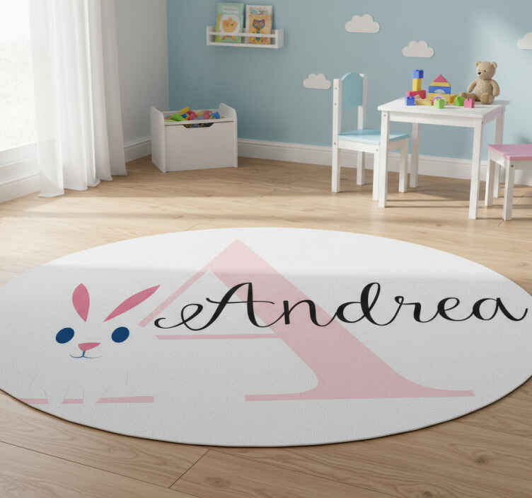 Kids vinyl rug with personalized happy initial - TenStickers