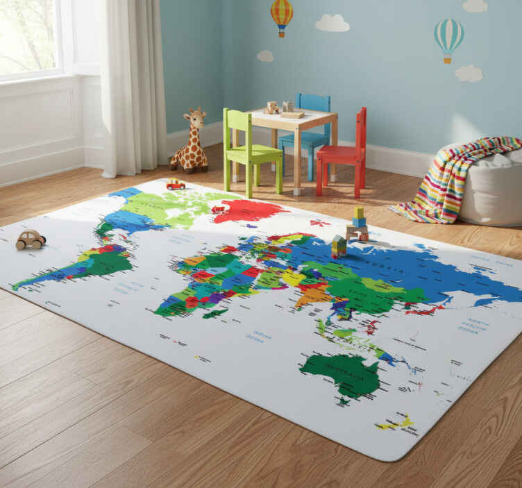 World map vinyl rug colorful world map vinyl - TenStickers