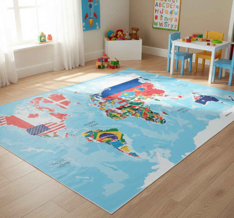 World map vinyl rug with world flags - TenStickers