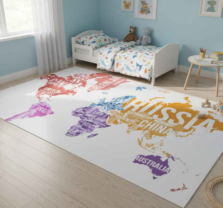 World map vinyl rug with names and borders - TenStickers