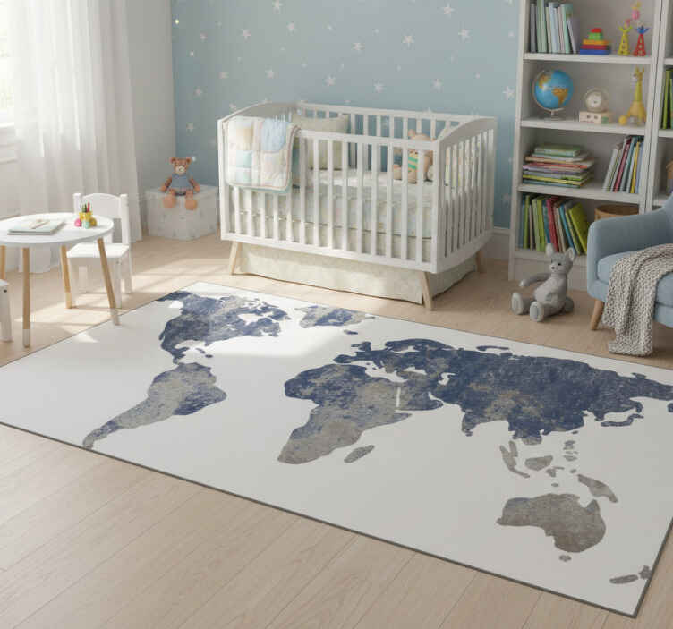 World map vinyl rug blue textured wall design - TenStickers