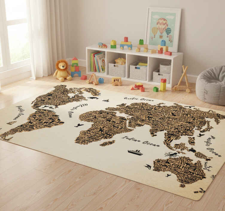 World map vinyl rug with text profile design - TenStickers