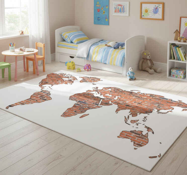 World map vinyl rug brick wall mural - TenStickers