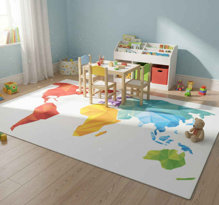 World map vinyl rug geometric wall map vinyl - TenStickers