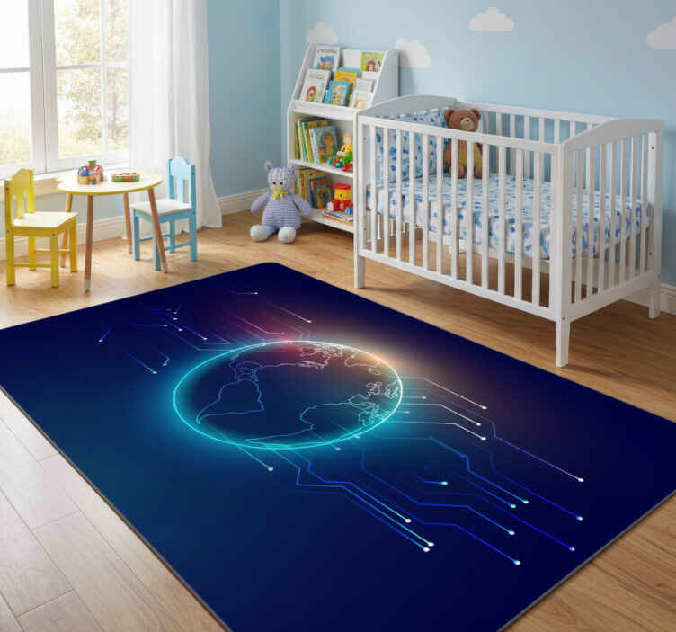 World map vinyl rug geometric telecommunication map - TenStickers