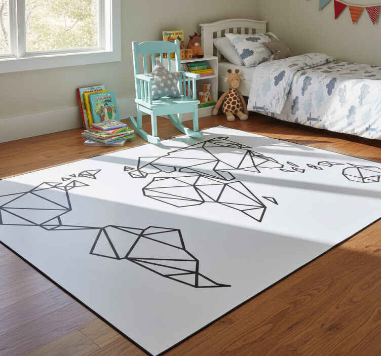 World map vinyl rug origami world map decor - TenStickers