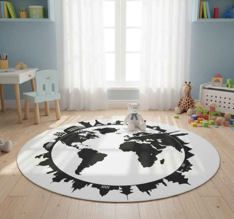 World map vinyl rug with landmarks - TenStickers