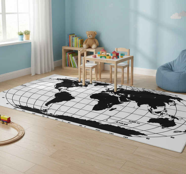 World map vinyl rug monochrome decorative vinyl - TenStickers