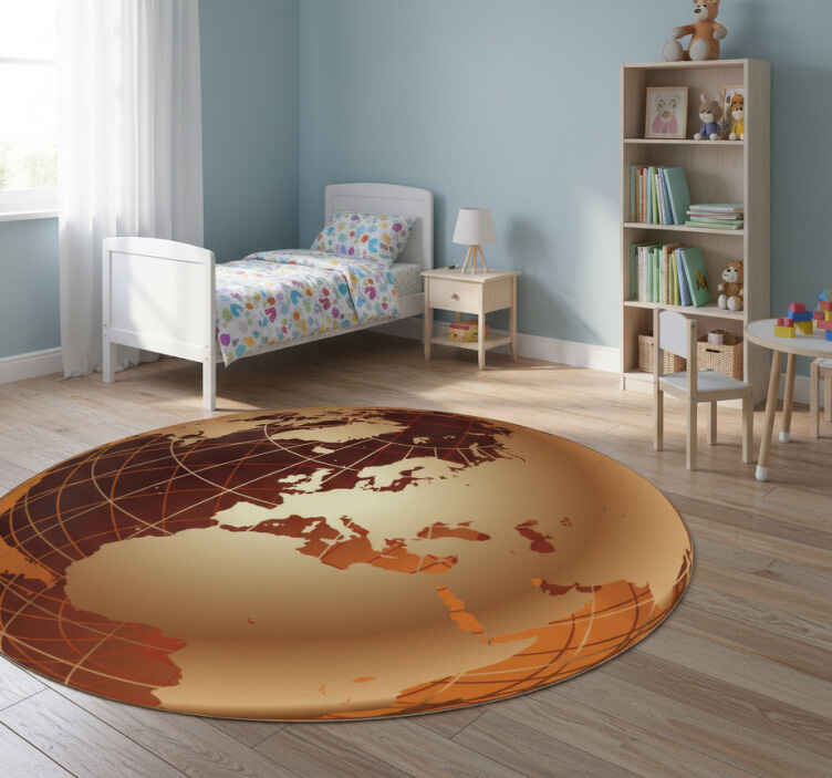 World map vinyl rug golden world map europe - TenStickers