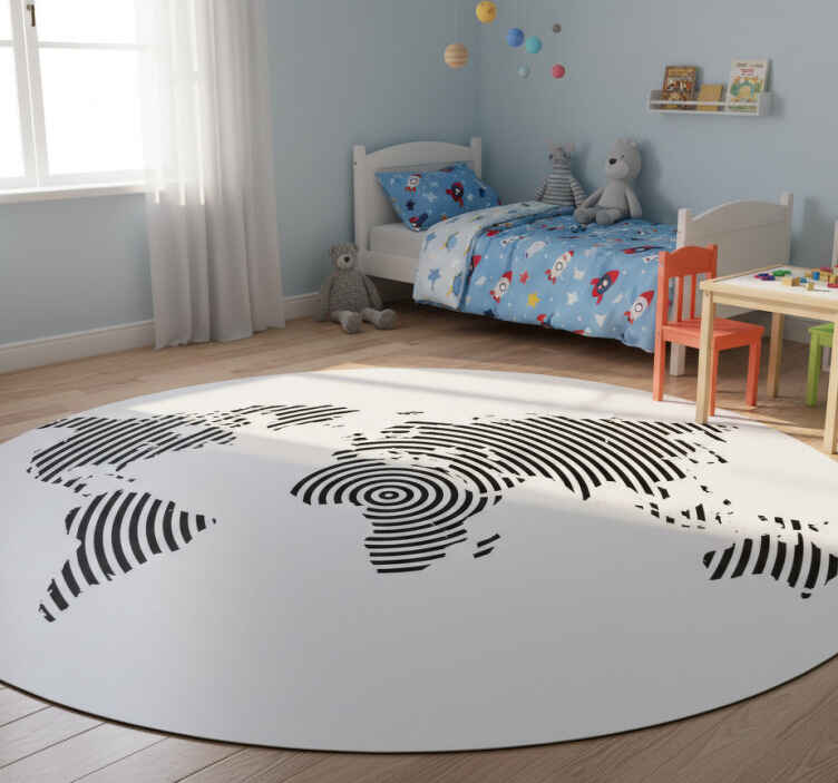World map vinyl rug with concentric texture - TenStickers