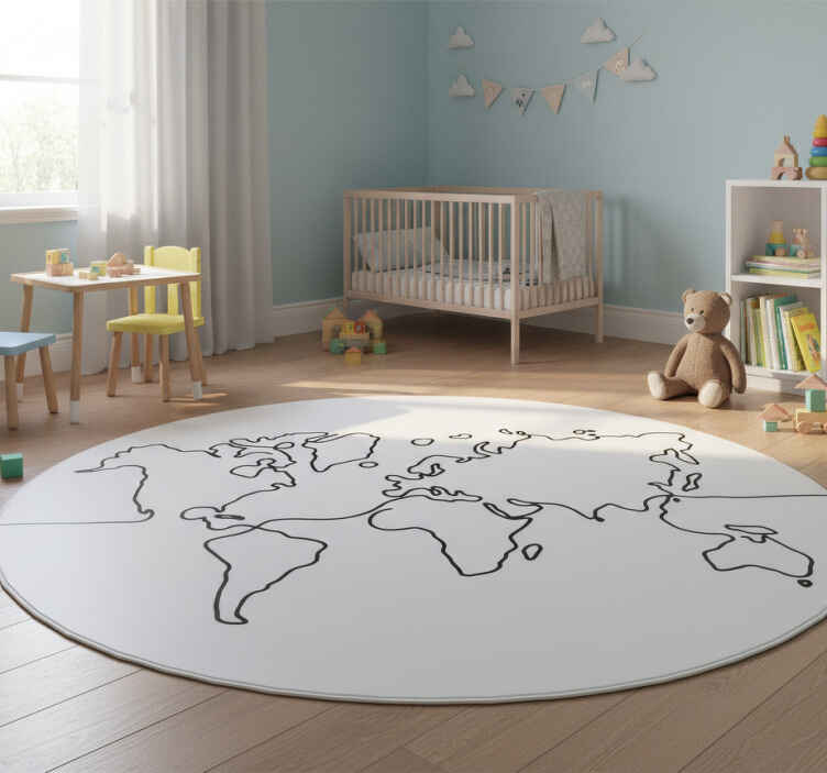 Line art world map vinyl rug - TenStickers