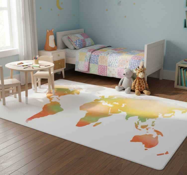 Warm colour shades world map vinyl rug - TenStickers