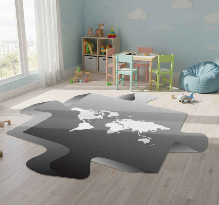 Fekete puzzle darab vinil szőnyeg világtérkép - TenStickers