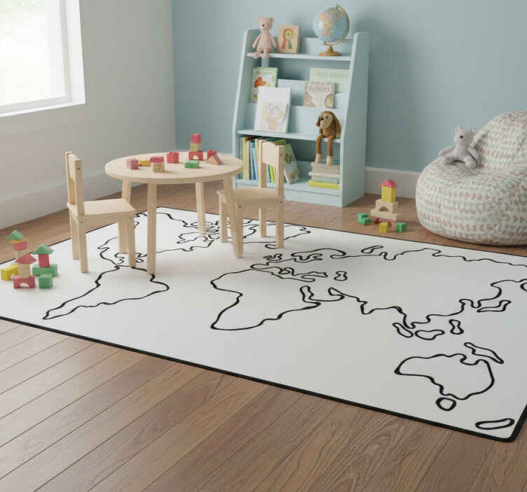 World map vinyl rug in monochrome design - TenStickers