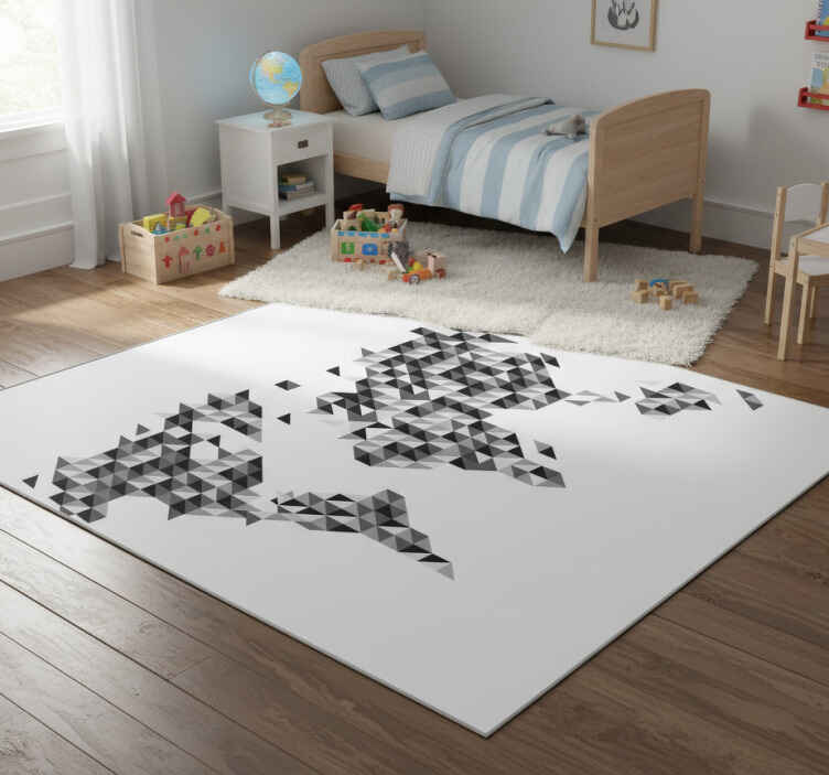 World map vinyl rug in grey scale colors - TenStickers