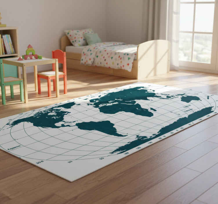 World map vinyl rug with blue meridians - TenStickers