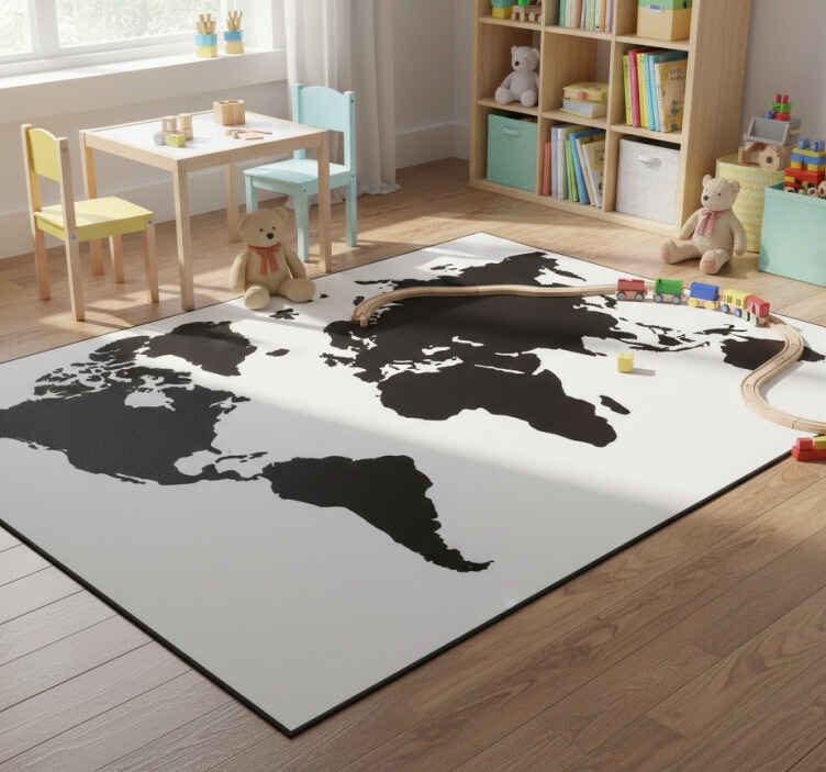 World map vinyl rug in monochrome design - TenStickers
