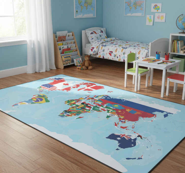 World map vinyl rug with flags design - TenStickers