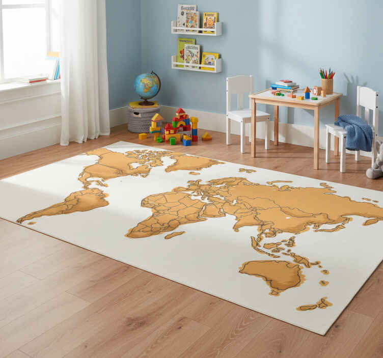 World map vinyl rug with simple political borders - TenStickers