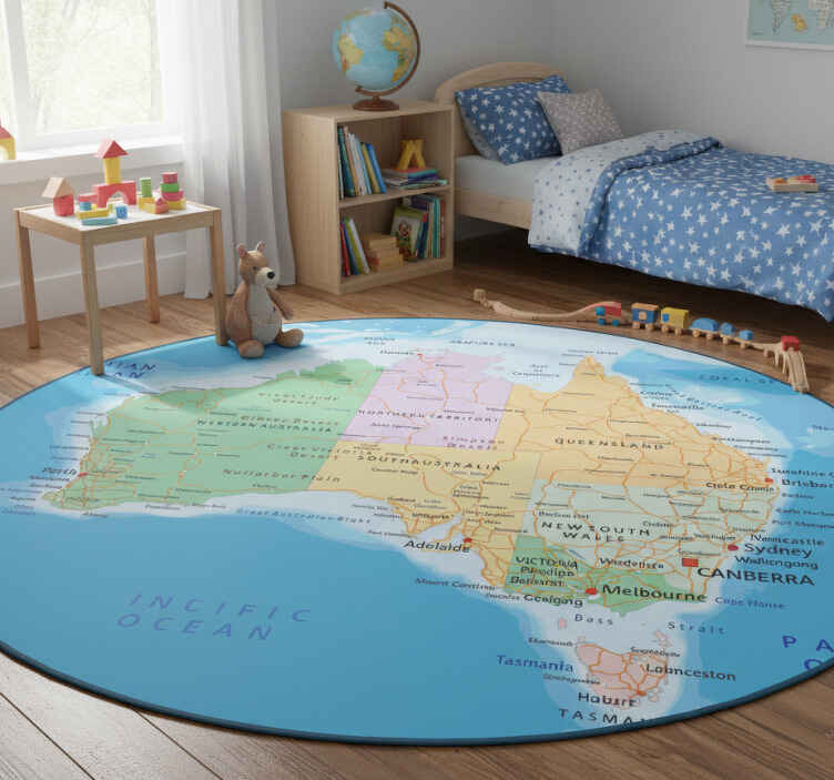 World map vinyl rug political map of australia - TenStickers