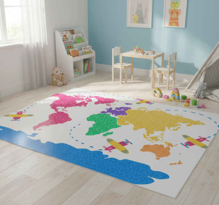 World map vinyl rug travel map design - TenStickers