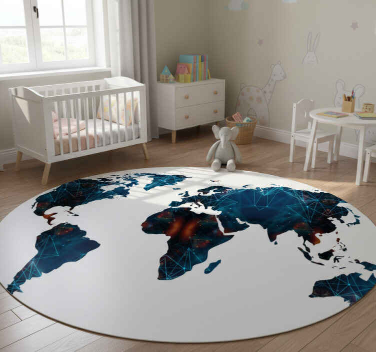 World map vinyl rug geometric world map design - TenStickers