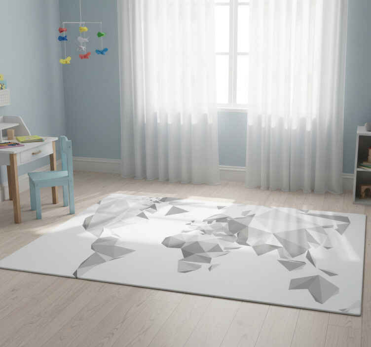 Grey origami design world map vinyl rug - TenStickers