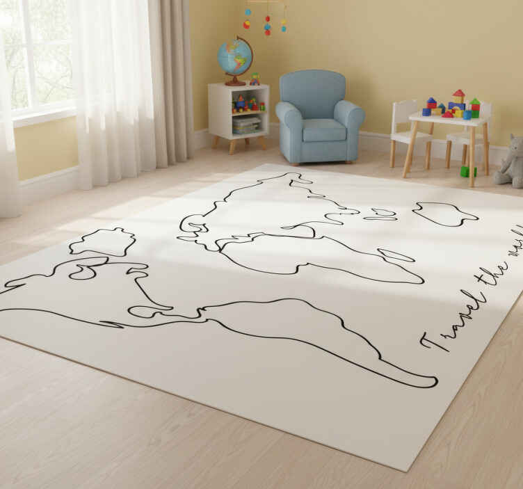 World map vinyl rug with travel text - TenStickers