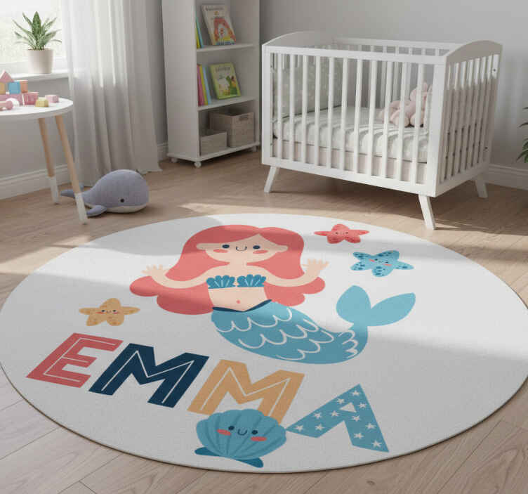 Kids vinyl rug colorful mermaid with name - TenStickers