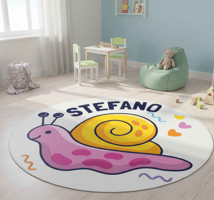 Tapis vinyle pour enfants escargot coloré avec nom - TenStickers