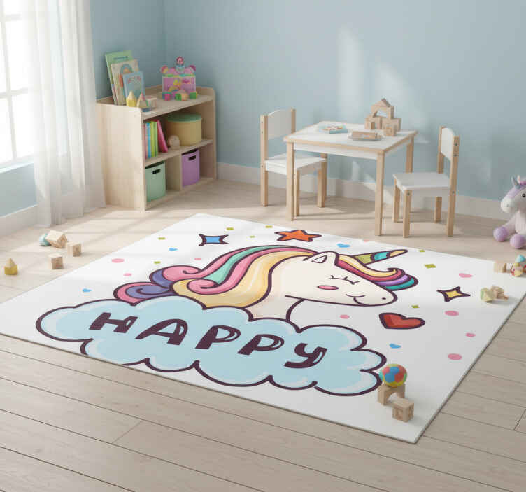 Tapis vinyle pour enfants tête de licorne dans les nuages - TenStickers
