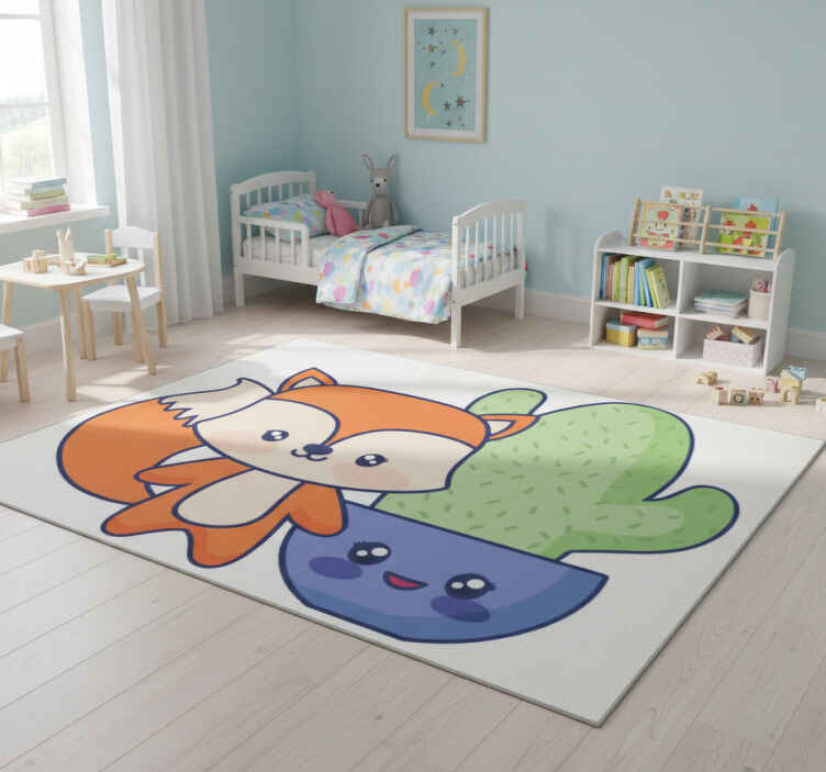 Tapis vinyle pour enfants anime cactus et renard - TenStickers