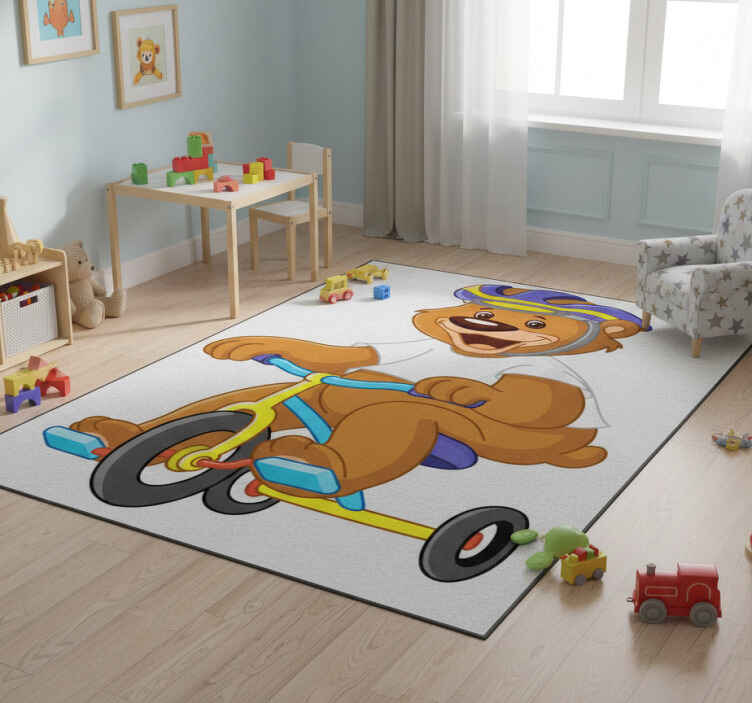 Tapis vinyle pour enfants ours cycliste - TenStickers