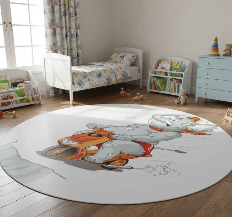 Tapis vinyle pour enfants éléphant à moto - TenStickers