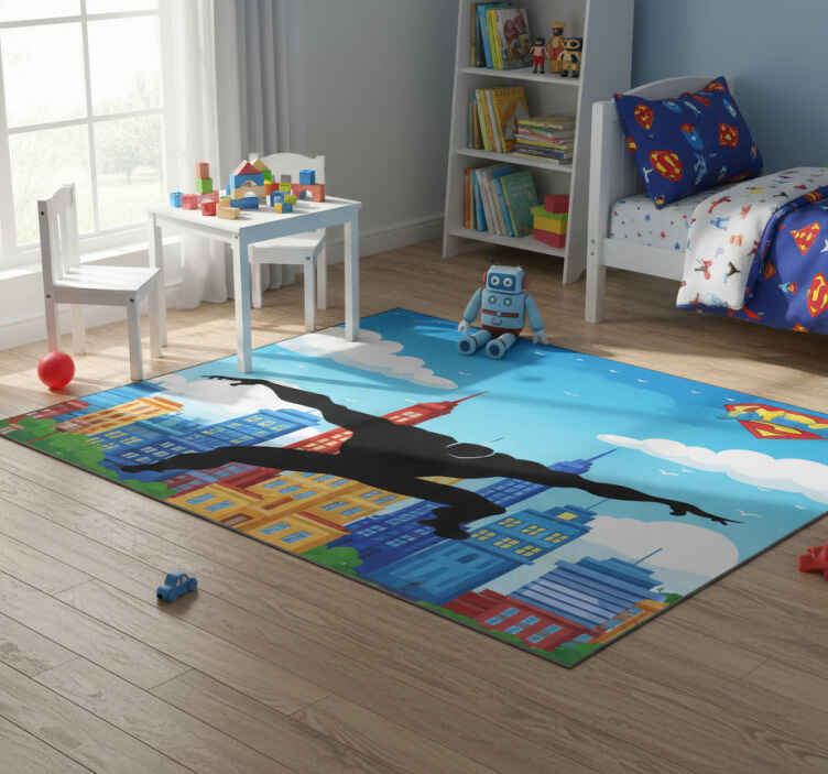 Tapis vinyle pour enfants super-héros sautant - TenStickers