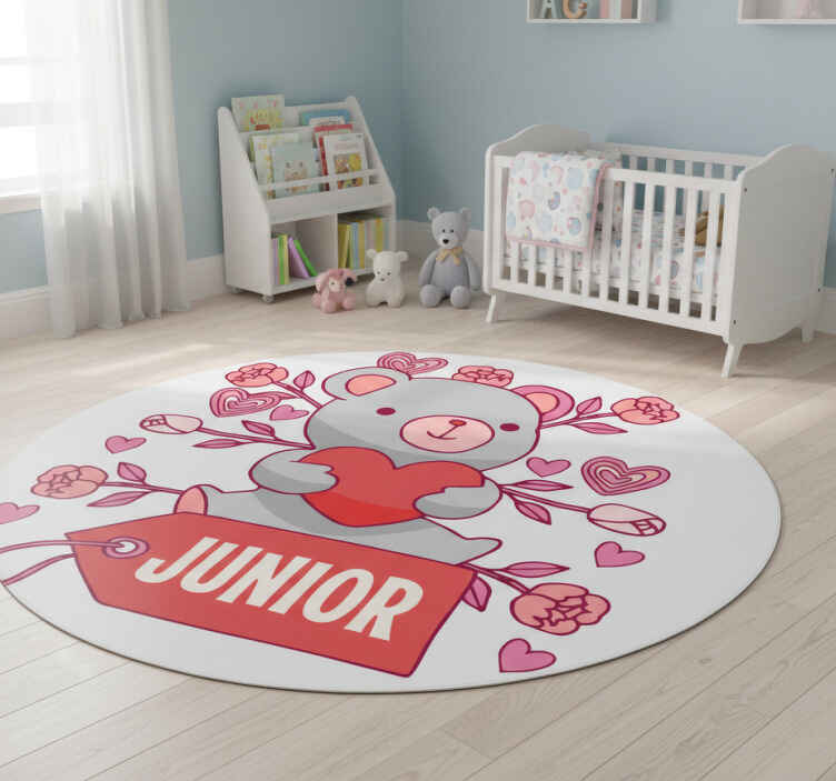 Kids vinyl rug bear heart and name - TenStickers