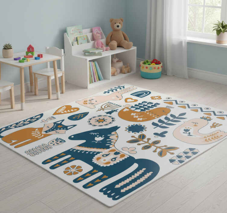 Kids vinyl rug with nordic style forest animals - TenStickers