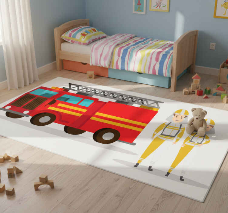 Kids vinyl rug firefighter couple vehicle - TenStickers