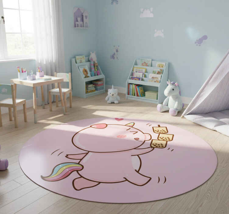Kids vinyl rug featuring a cartoon pig unicorn - TenStickers