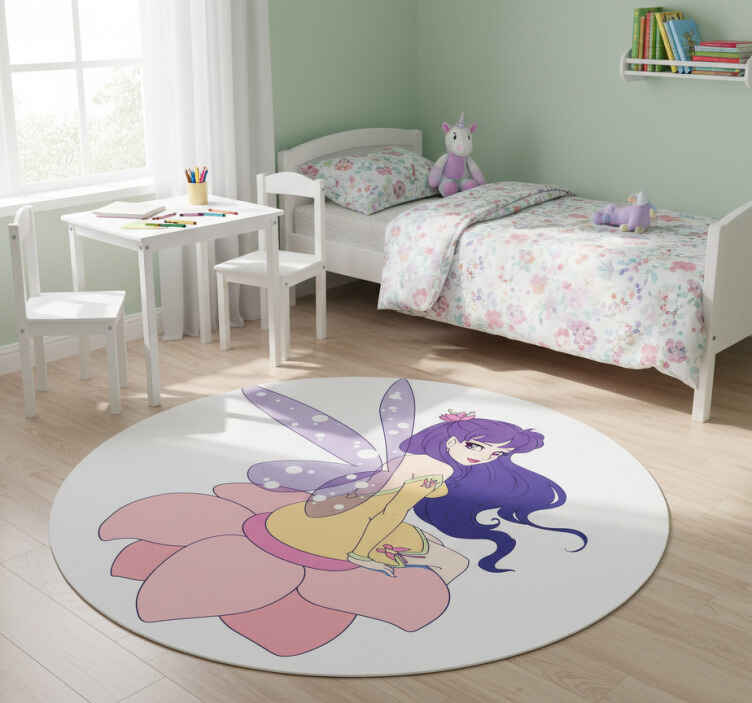 Tapis vinyle pour enfants fée mignonne sur une fleur - TenStickers