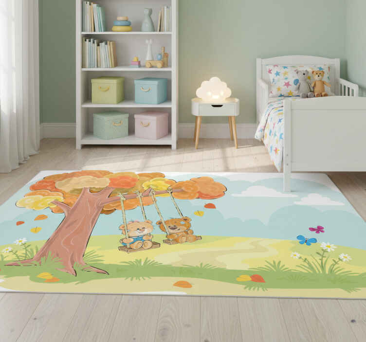 Kids vinyl rug teddy bears in the woods - TenStickers