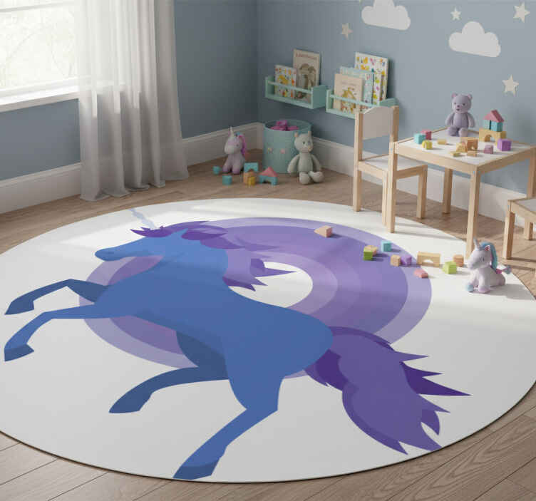 Alfombra vinílica infantil unicornio azul y morado - TenVinilo