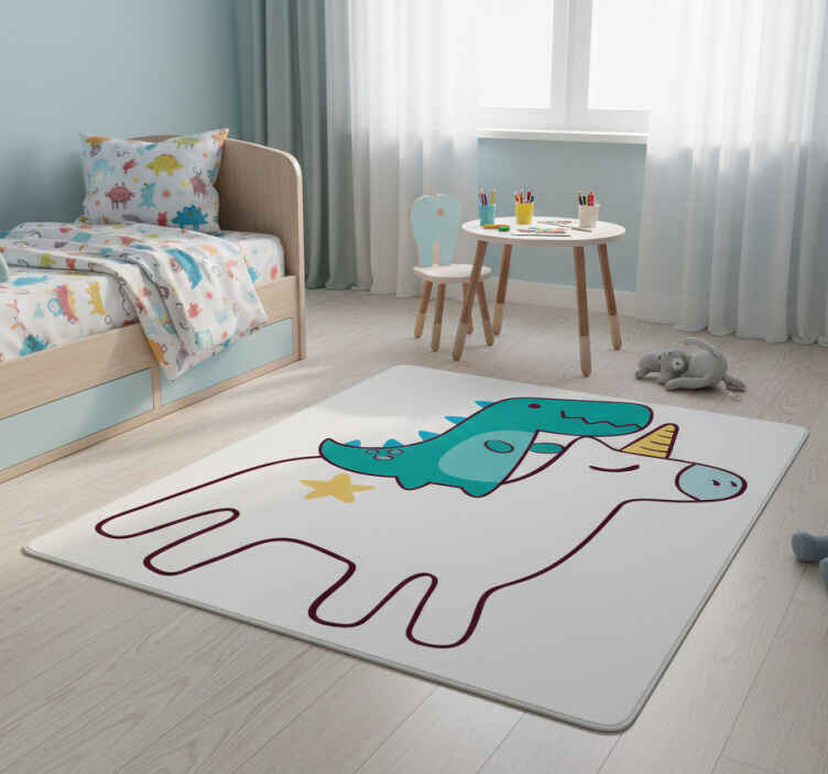 Çocukta pvc halı tek boynuzlu at ve dinozor tasarımı - TenStickers