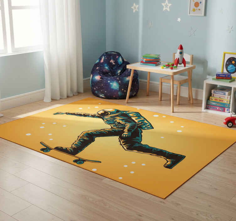 Kids vinyl rug astronaut skateboarding design - TenStickers
