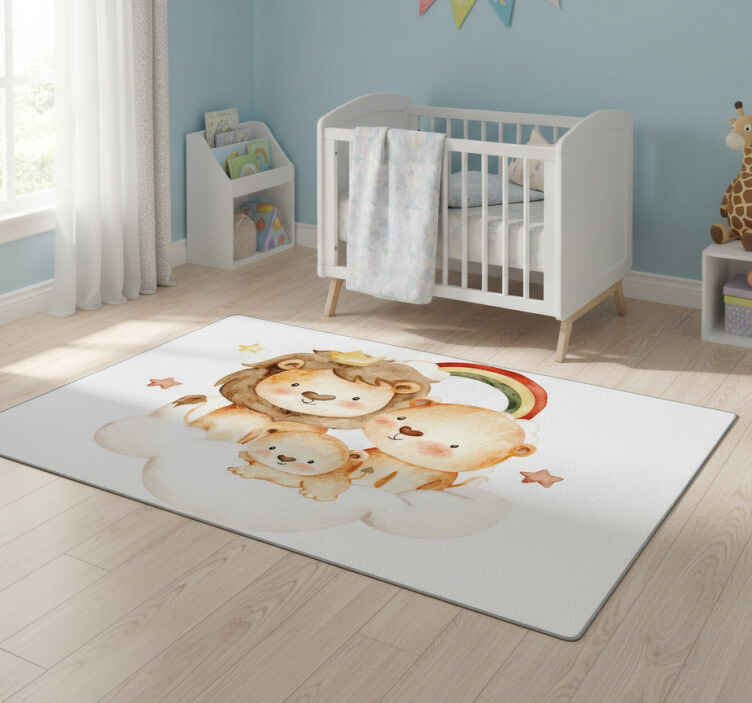 Kids vinyl rug featuring baby animals stars clouds - TenStickers