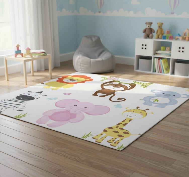 Alfombra vinílica infantil animales bebés coloridos - TenVinilo