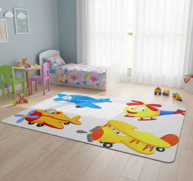 Kids vinyl rug with face planes and helicopters - TenStickers