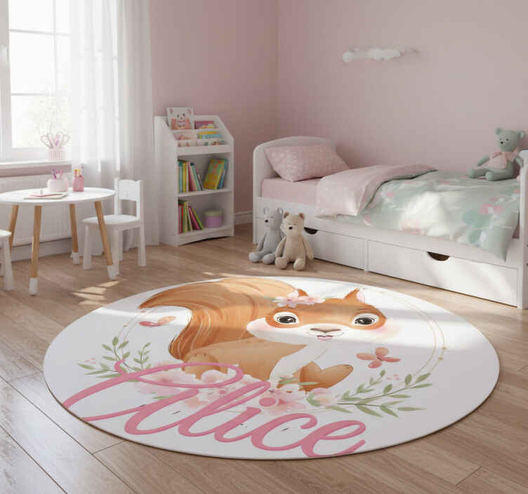 Alfombra vinílica infantil ardilla linda con nombre - TenVinilo